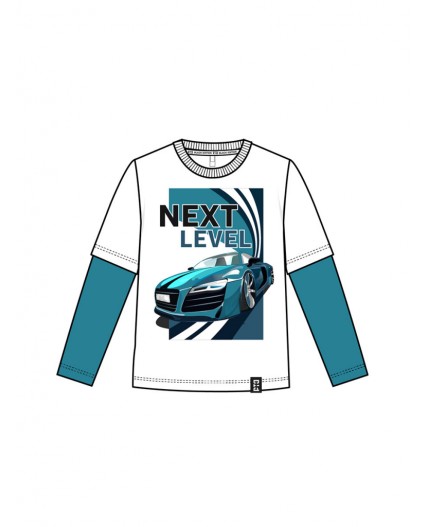 Фуфайка трикотажная для мальчиков (футболка с длинными рукавами) белый,бирюзовый