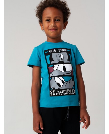 Комплект трикотажный для мальчиков: фуфайка (футболка с длинными рукавами), брюки бирюзовый,черный