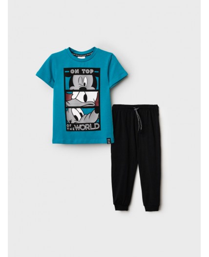 Комплект трикотажный для мальчиков: фуфайка (футболка с длинными рукавами), брюки бирюзовый,черный