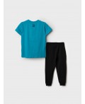 Комплект трикотажный для мальчиков: фуфайка (футболка с длинными рукавами), брюки бирюзовый,черный