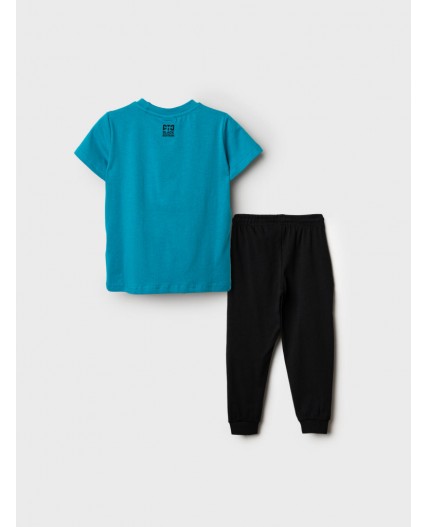 Комплект трикотажный для мальчиков: фуфайка (футболка с длинными рукавами), брюки бирюзовый,черный