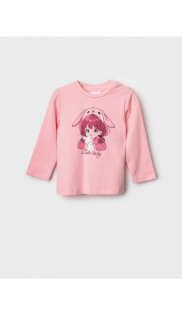 Джемпер детский трикотажный для девочек (футболка с длинными рукавами) розовый