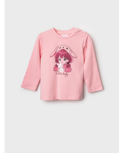 Джемпер детский трикотажный для девочек (футболка с длинными рукавами) розовый
