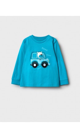 Джемпер детский трикотажный для мальчиков (футболка с длинными рукавами) бирюзовый