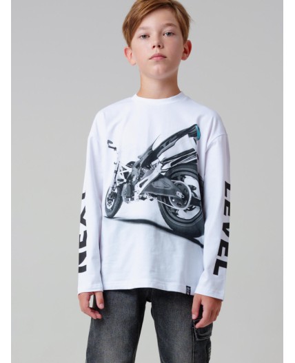 Фуфайка трикотажная для мальчиков (футболка с длинными рукавами) белый