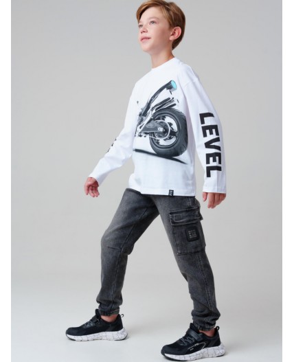 Фуфайка трикотажная для мальчиков (футболка с длинными рукавами) белый