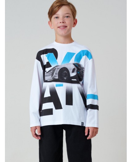 Фуфайка трикотажная для мальчиков (футболка с длинными рукавами) белый