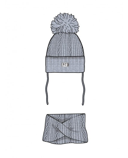 Комплект детский трикотажный для мальчиков: шапка, снуд серый