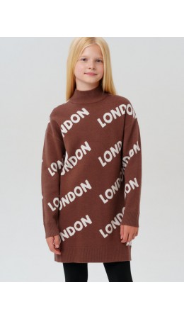 Платье трикотажное для девочек коричневый,белый