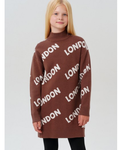 Платье трикотажное для девочек коричневый,белый