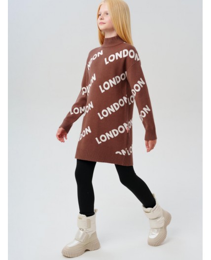 Платье трикотажное для девочек коричневый,белый