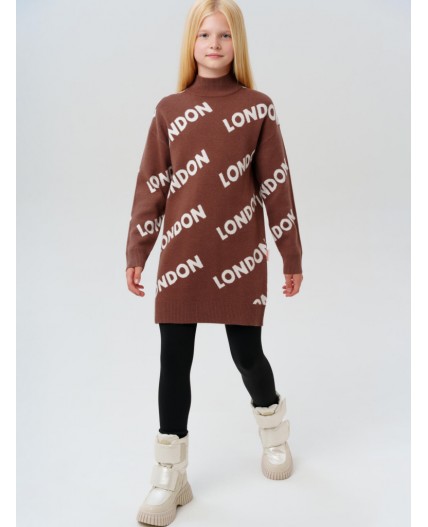 Платье трикотажное для девочек коричневый,белый