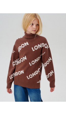 Свитер трикотажный для девочек коричневый,белый