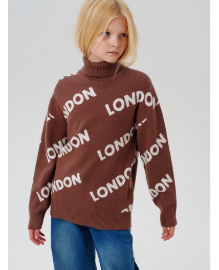 Свитер трикотажный для девочек коричневый,белый