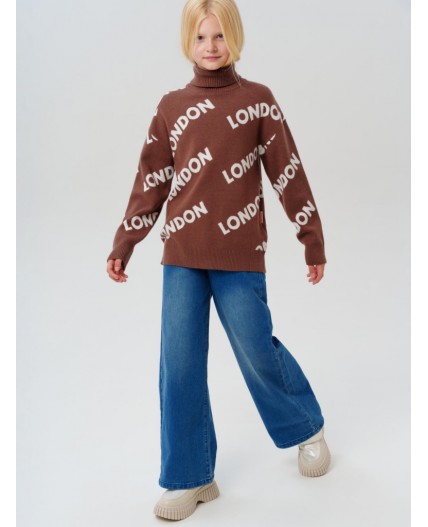 Свитер трикотажный для девочек коричневый,белый