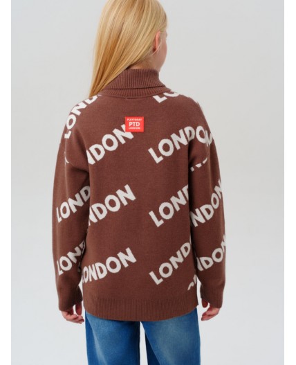 Свитер трикотажный для девочек коричневый,белый