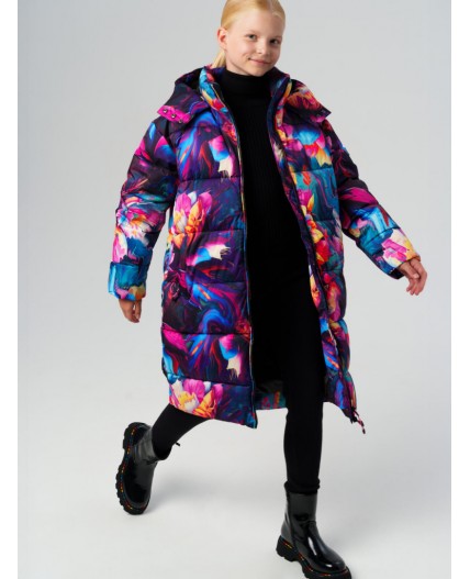 Пальто текстильное с полиуретановым покрытием для девочек разноцветный