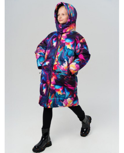 Пальто текстильное с полиуретановым покрытием для девочек разноцветный
