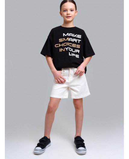 Шорты текстильные джинсовые для девочек белый