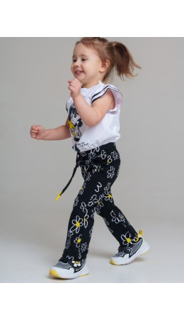 Брюки детские трикотажные для девочек, 2 пары в комплекте черный,белый