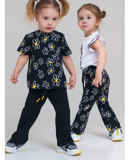 Брюки детские трикотажные для девочек, 2 пары в комплекте черный,белый