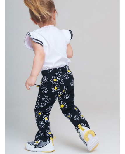 Брюки детские трикотажные для девочек, 2 пары в комплекте черный,белый