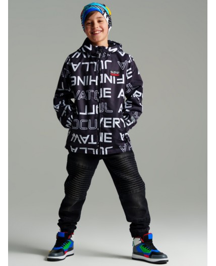 Куртка текстильная с полиуретановым покрытием для мальчиков (ветровка) черный,белый