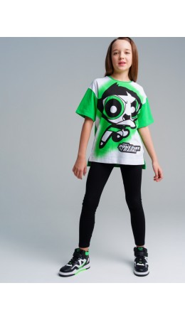 Комплект трикотажный для девочек: фуфайка (футболка), брюки (легинсы) черный,зеленый,белый