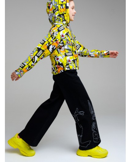 Брюки текстильные джинсовые для девочек черный