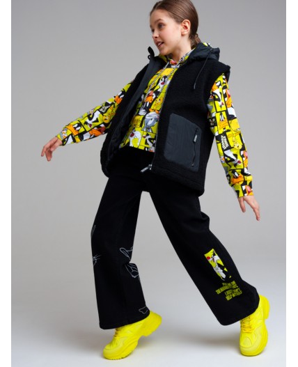 Брюки текстильные джинсовые для девочек черный