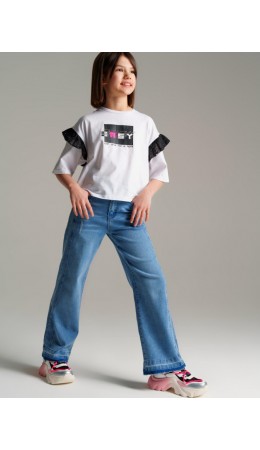 Брюки текстильные джинсовые для девочек синий