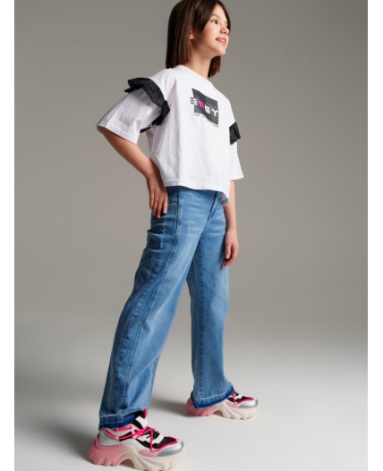 Брюки текстильные джинсовые для девочек синий