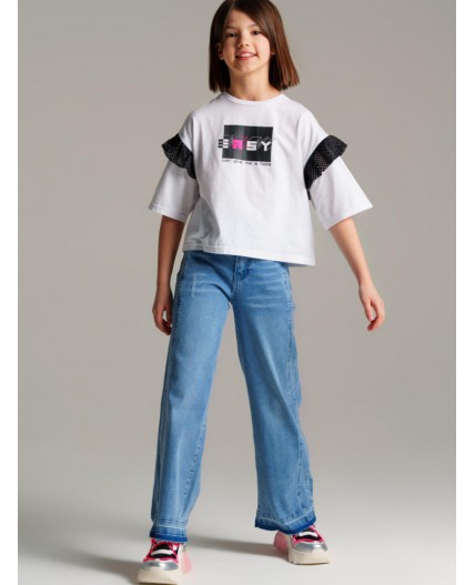 Брюки текстильные джинсовые для девочек синий