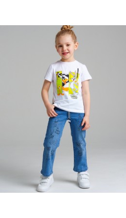 Брюки текстильные джинсовые для девочек тёмно-синий