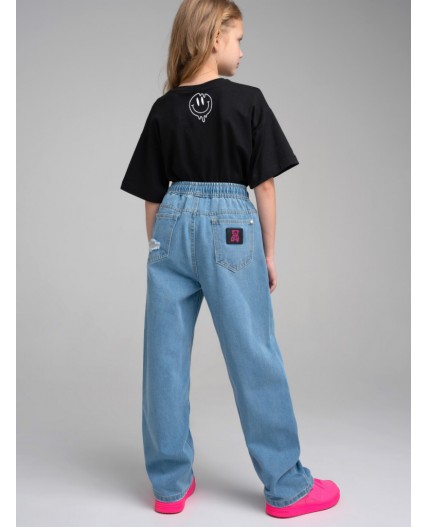 Брюки текстильные джинсовые для девочек голубой