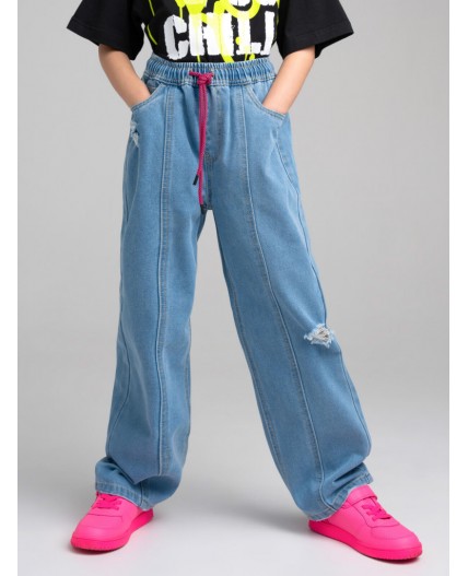 Брюки текстильные джинсовые для девочек голубой