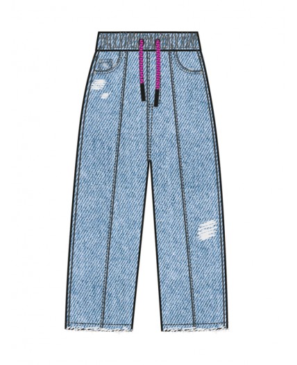 Брюки текстильные джинсовые для девочек голубой