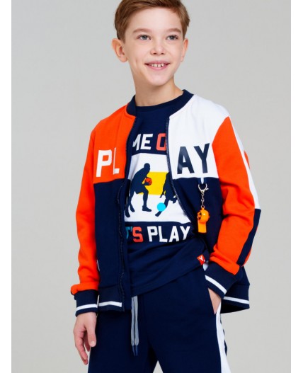 Толстовка трикотажная для мальчиков тёмно-синий,оранжевый,белый