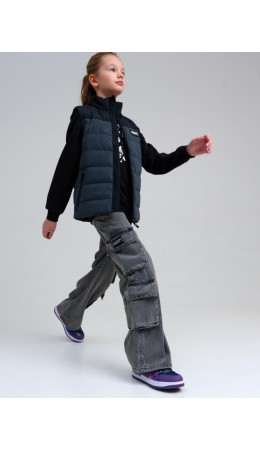 Брюки текстильные джинсовые для девочек серый