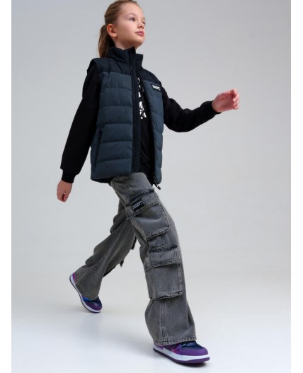 Брюки текстильные джинсовые для девочек серый