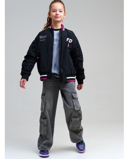 Брюки текстильные джинсовые для девочек серый