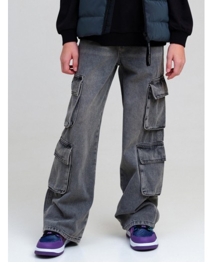 Брюки текстильные джинсовые для девочек серый