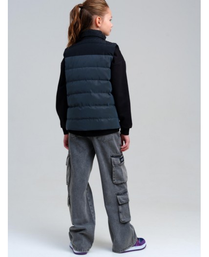 Брюки текстильные джинсовые для девочек серый