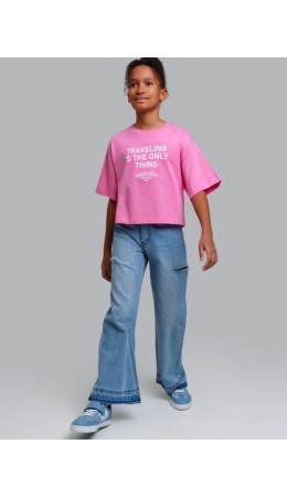 Брюки текстильные джинсовые для девочек голубой