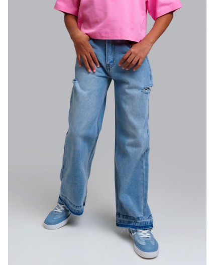 Брюки текстильные джинсовые для девочек голубой