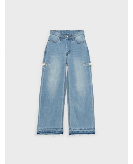 Брюки текстильные джинсовые для девочек голубой