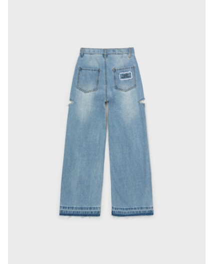 Брюки текстильные джинсовые для девочек голубой