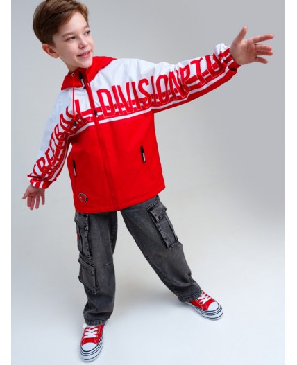 Куртка текстильная с полиуретановым покрытием для мальчиков (ветровка) красный,белый