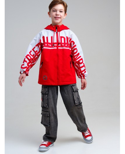 Куртка текстильная с полиуретановым покрытием для мальчиков (ветровка) красный,белый