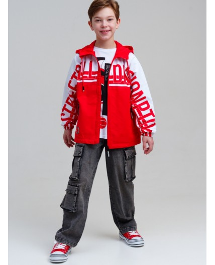 Куртка текстильная с полиуретановым покрытием для мальчиков (ветровка) красный,белый